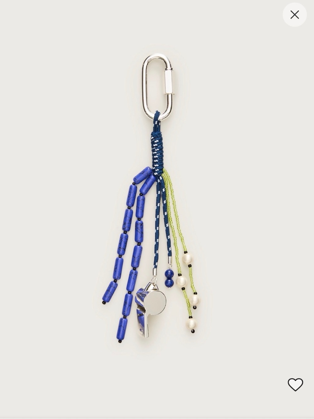 J. Crew Beaded Tassel bag charm Keychain with Silver functioning Whistle